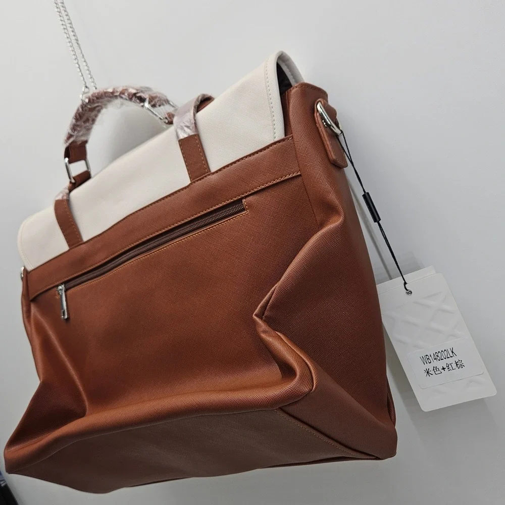 LOVEVOOK Laptop Bag Women Brown Cream Briefcase Messenger PU WB148202LK NEW